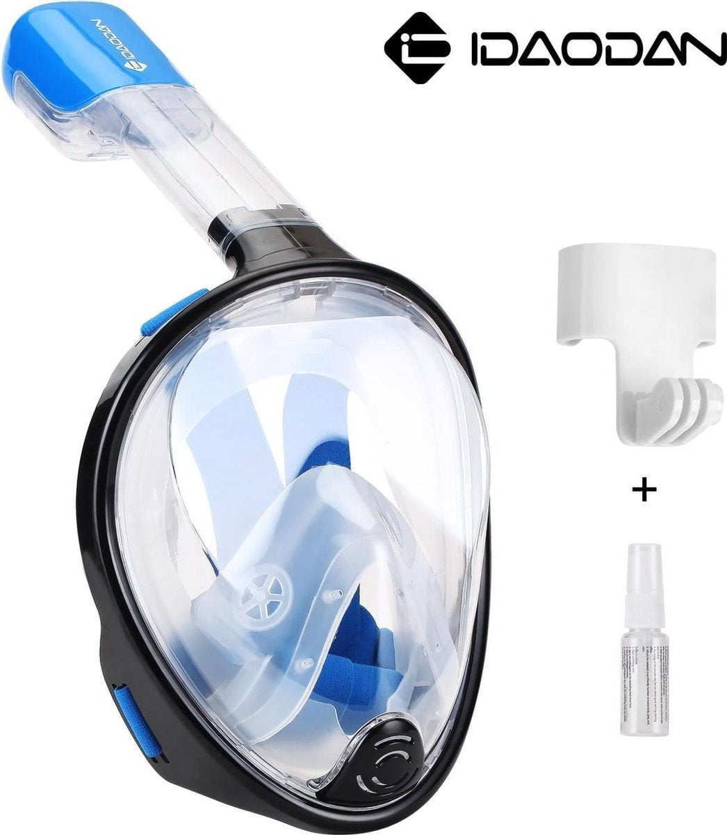 Duikmasker Transparant | Full face Duikbril met Snorkel | Snorkelset Transparant - Snorkelmasker | Inc. GoPro aansluiting | Snorkelset | Maat L/XL