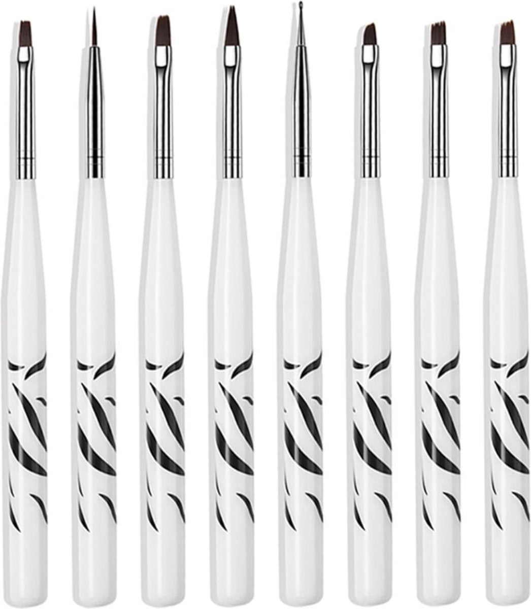 Nagelpenselen 8 delige set - acryl- nagellak  - nailart -  strips - colorgel - brush - grof - plat -