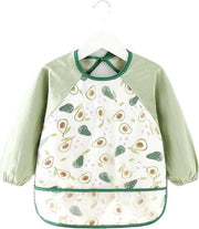 Slabbetje lange mouwen met brede opvangbak meisjes - jongens - avocado - peer - waterproof - Katoenen mouwen met kunststof voorzijde - Lange mouwen slabber