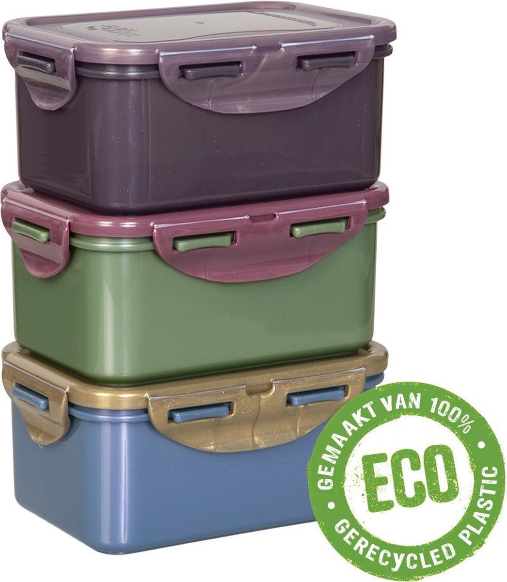 Lock&Lock ECO vershoudbakjes | Snackdoosjes - 600 ml - Duurzaam - Zero waste - 100% gerecycled plastic - Set van 3 stuks
