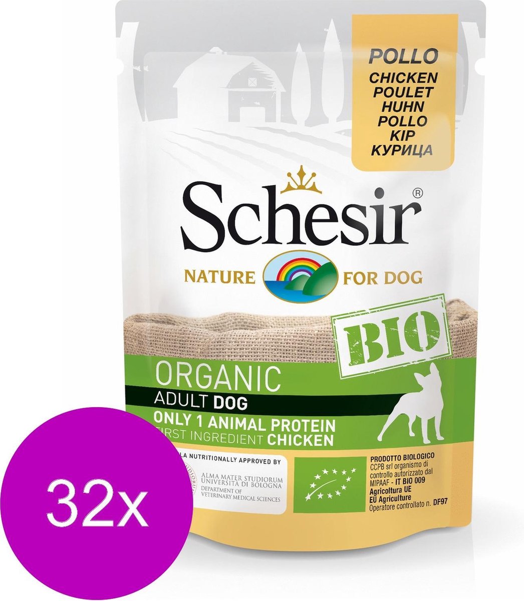 Schesir Hond Bio Pouch Paté - Kip - Hondenvoer - 32 x 85 g