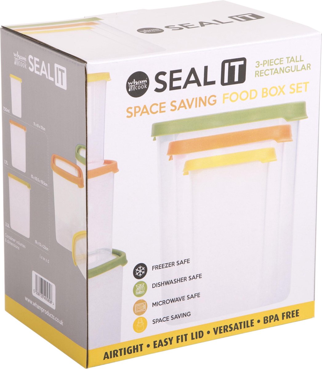 Wham Opbergboxen Seal It Stapelbaar Transparant 3-delig