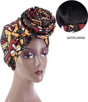 Afabs® Pre-wrapped bandana / muts - Afrikaanse Bogolan Print Satijnen hoofddeksel