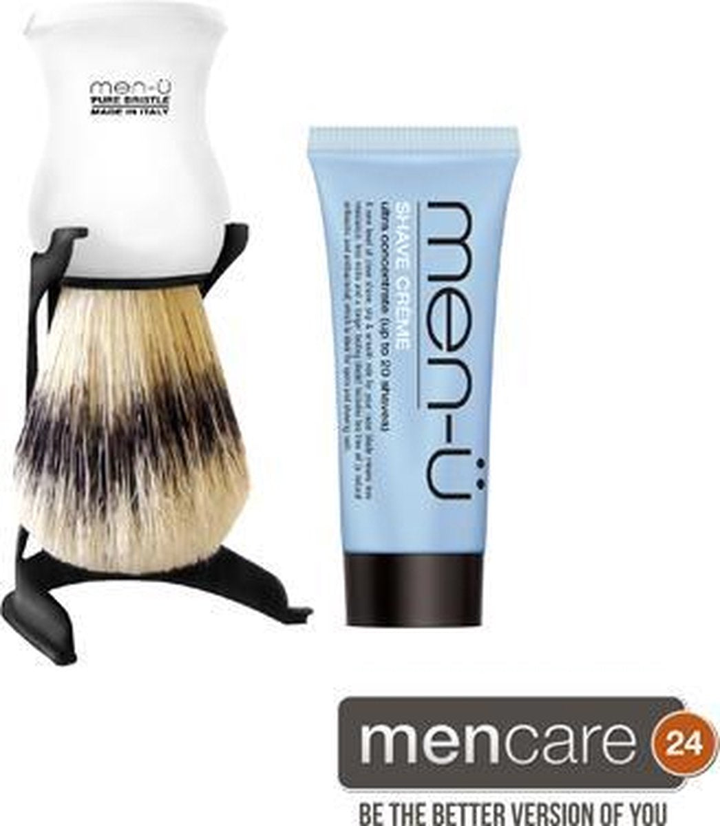 Men-U Scheerkwast  Barbiere Pure Bristle - Wit + Standaard + Scheercrème