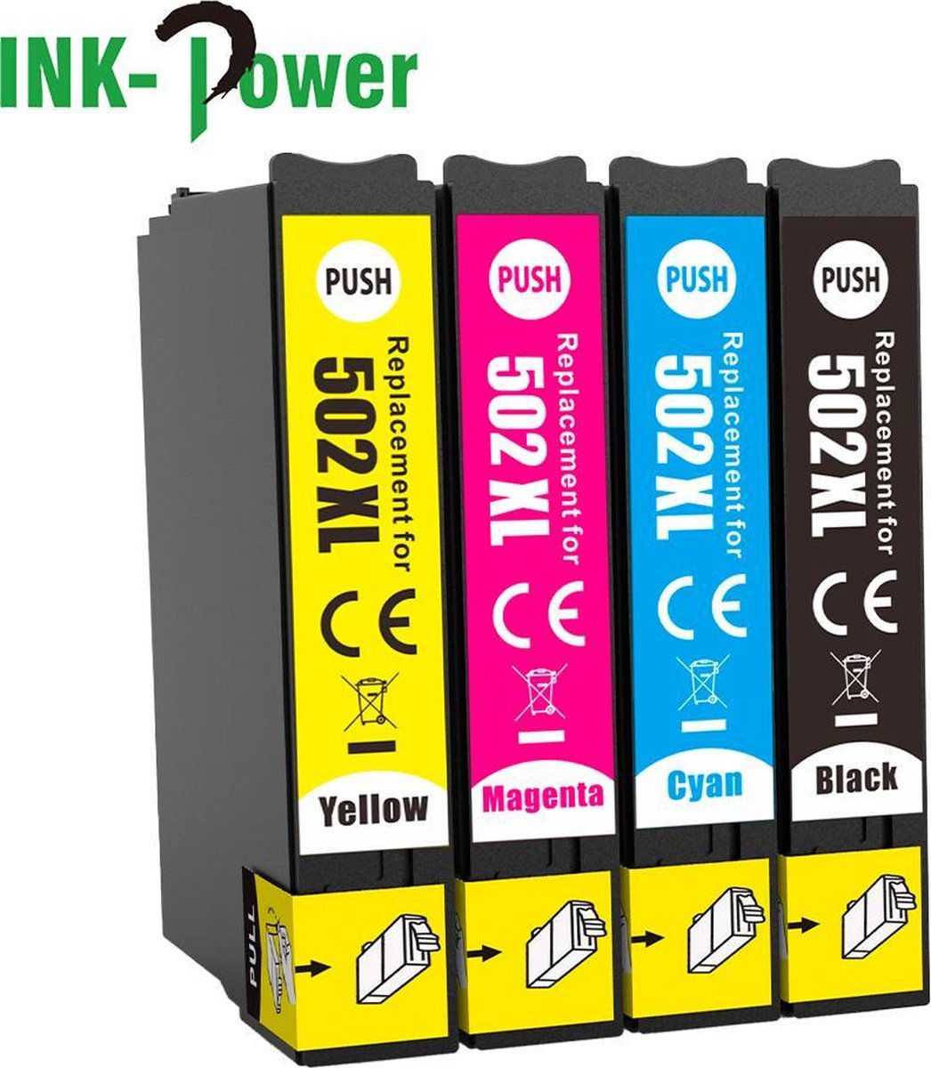 Inktcartridges voor Epson 502 - Multipack van 4 stuks - Met Chip - Epson 502XL - Voor Printers: Expression Home XP-5100 / XP-5105 - Workforce WF-2860DWF / WF-2865DWF - Epson Inktpatronen