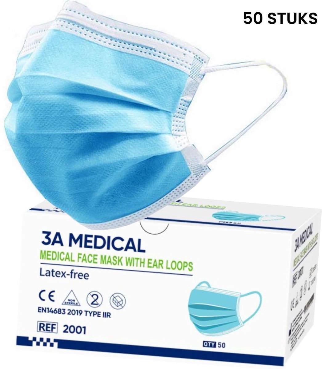 3A Medical Type IIR wegwerp mondkapjes met oorlussen | EN14683:2019 | 98% filtratie