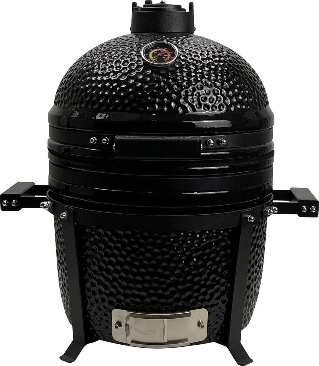 The Meat Boys Compact - Keramische BBQ - 15 inch Kamado - Tafelmodel - All Black Inclusief Platesetter en regenhoes