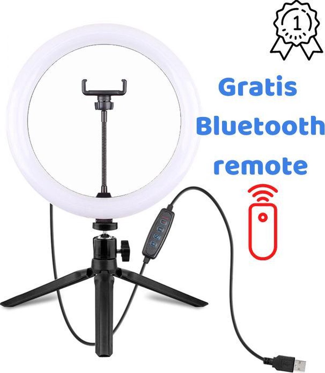 Ringlamp – Met Statief – Smartphone – Telefoon – 10 inch – Tafelmodel – Make-up – TikTok – Vloggen – Explainer video – Tutorial – Telefoonhouder
