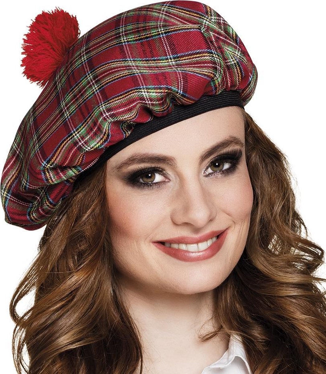 12 stuks: Baret Mrs Tartan - rood