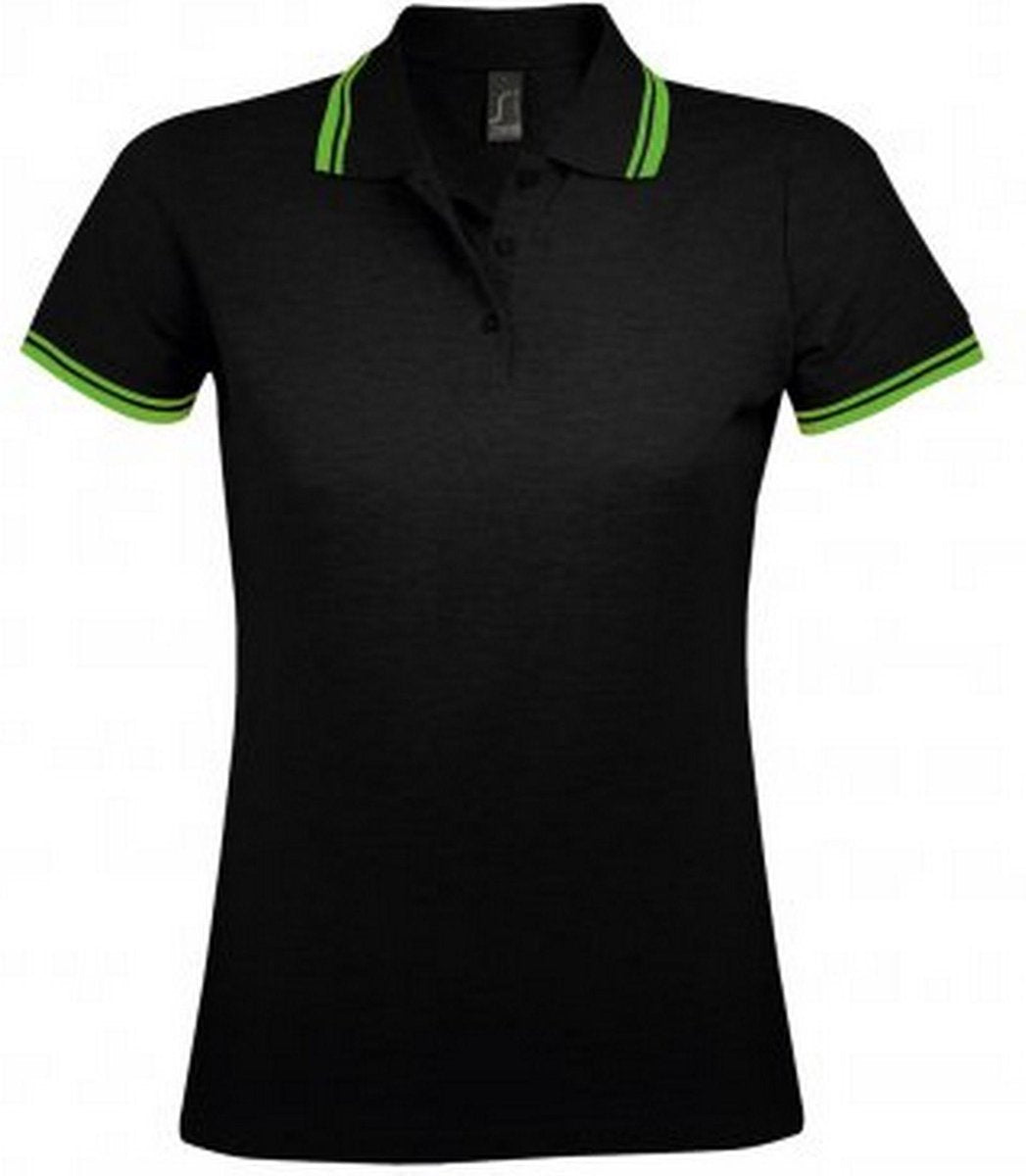 SOLS Dames/dames Pasadena getipt korte mouw Pique Polo Shirt (Zwart/Kalk)