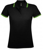SOLS Dames/dames Pasadena getipt korte mouw Pique Polo Shirt (Zwart/Kalk)