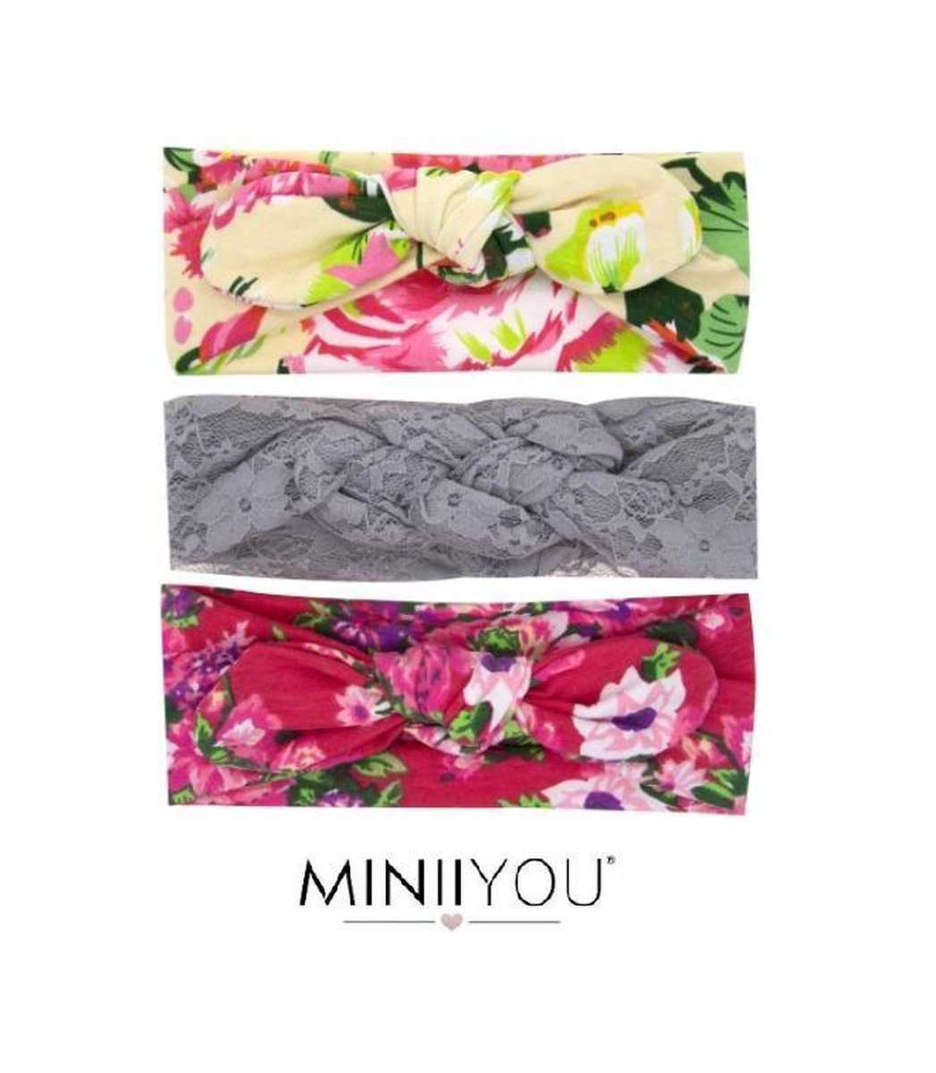 SET per 3 stuks Baby haarbandjes grijs kant 6-24 maanden | baby haarbandjes gebloemd | baby hoofdband | Meisjes haarband met strik | Meisjes en baby Haarbandjes
