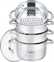 Klausberg Stoompan - Rijst- en Groentestomer 5-Delig - Ø 18 cm - Roestvrijstaal Met Glasdeksel 2.5L