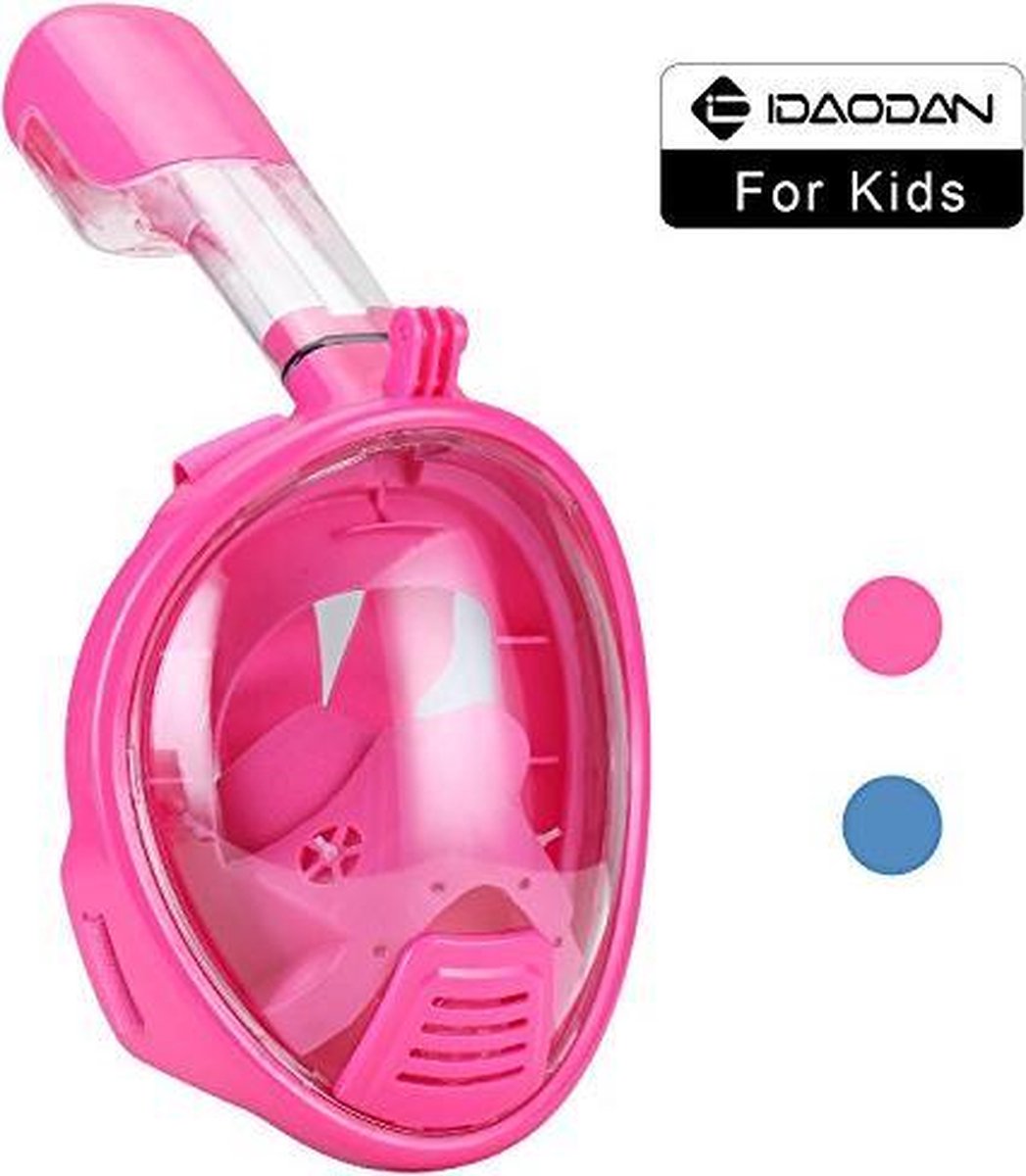Duikmasker Kids | Full face Duikbril met Snorkel | Snorkelset Roze | Snorkelmasker | Inc. GoPro aansluiting | Kinder Snorkelset | Maat XS