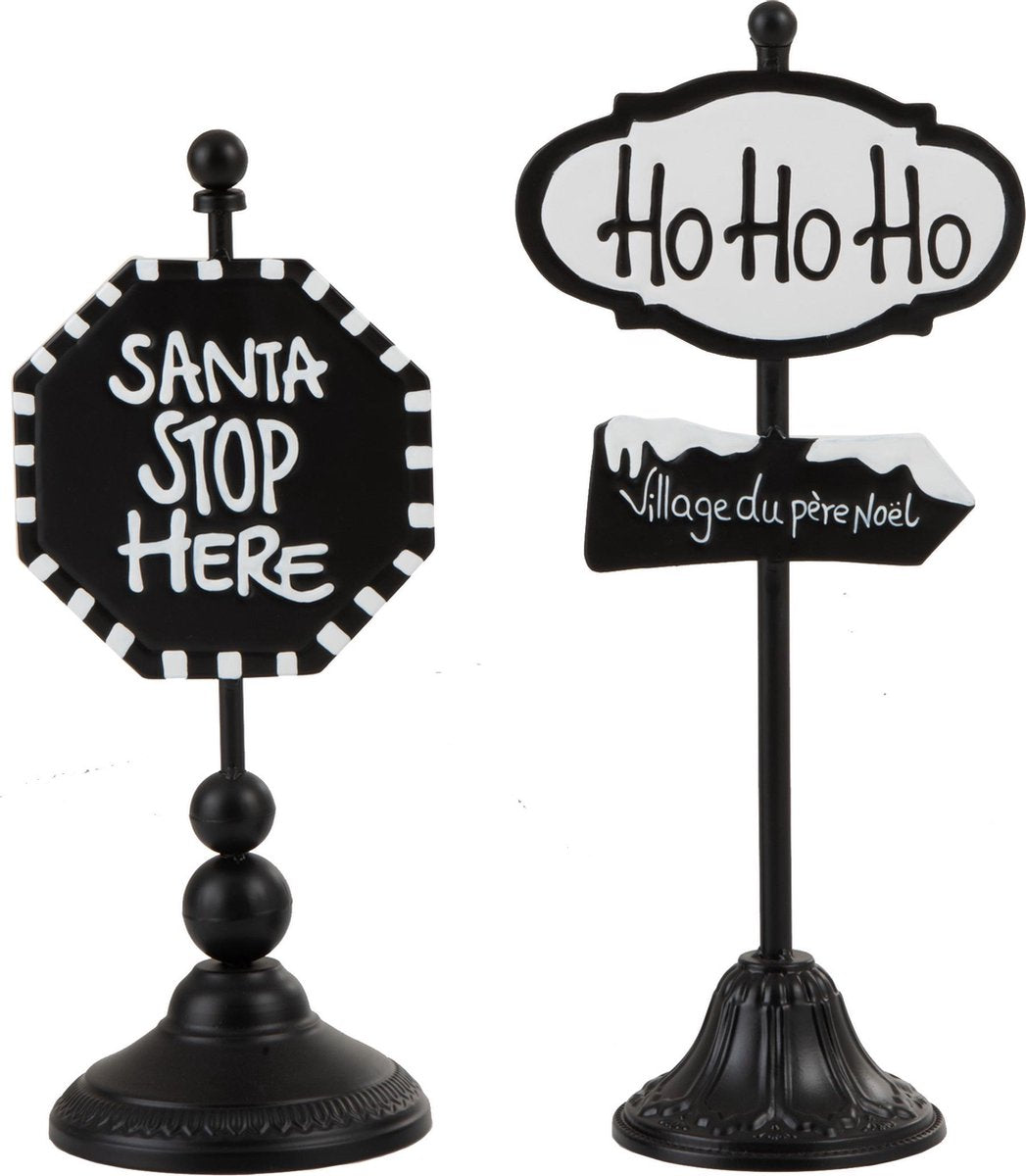 BORD OP VOET SANTA STOP HERE/HO HO HO METAAL ZWART/WIT ASSORTIMENT VAN 2