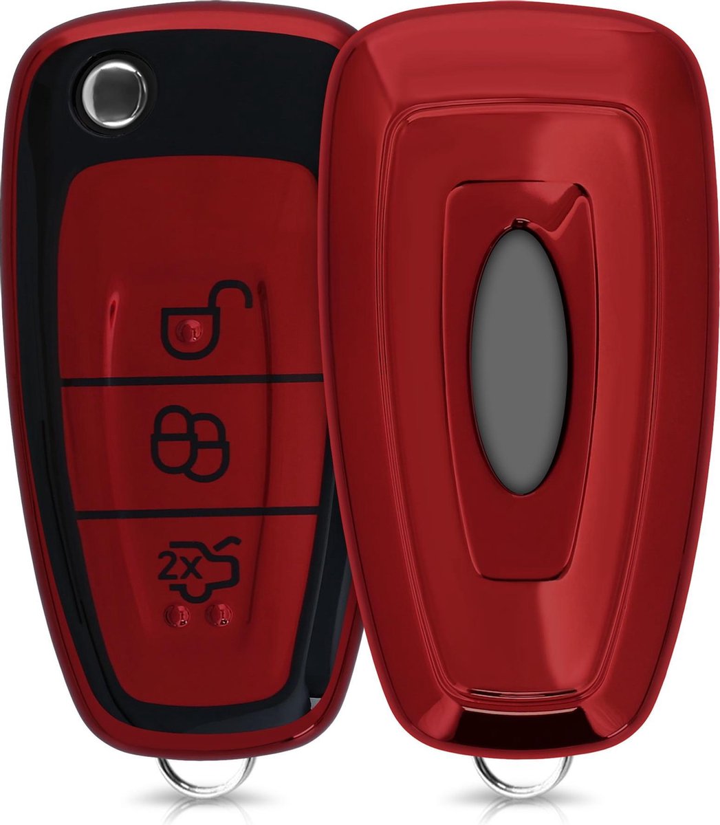 kwmobile autosleutelhoes voor Ford 3-knops inklapbare autosleutel - TPU beschermhoes in zwart / hoogglans rood