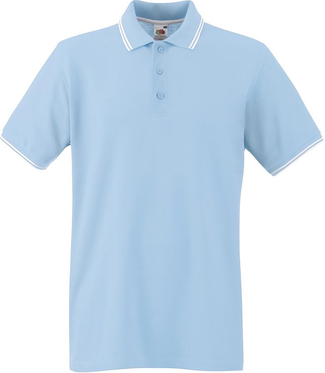 Fruit of the Loom Poloshirt Heren Sky-Blauw-Wit maat XXXL Dubbele strepen
