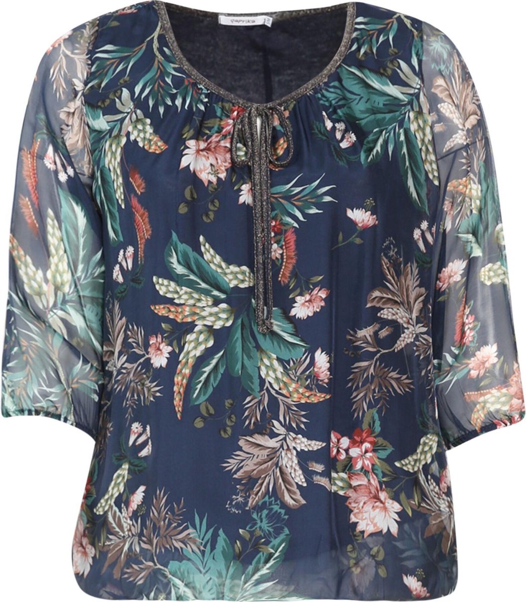 Blouse in viscose en zijde met bladprint