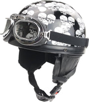 Chopper pothelm glans zwarte doodskop + chrome motorbril