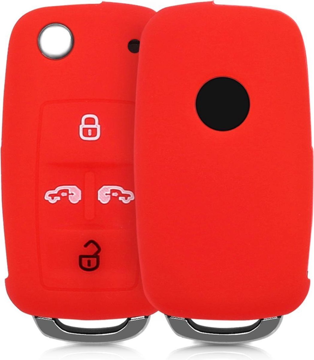 kwmobile autosleutelhoes voor VW Seat 4-knops inklapbare autosleutel - Siliconen beschermhoes in rood