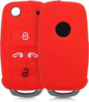 kwmobile autosleutelhoes voor VW Seat 4-knops inklapbare autosleutel - Siliconen beschermhoes in rood