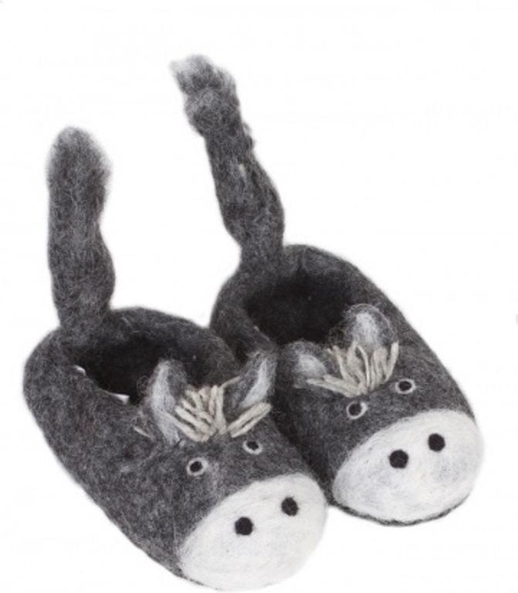 Vilten slofje - Grijs - Dennis the Donkey - maat 28 - 100% Wol - Fairtrade