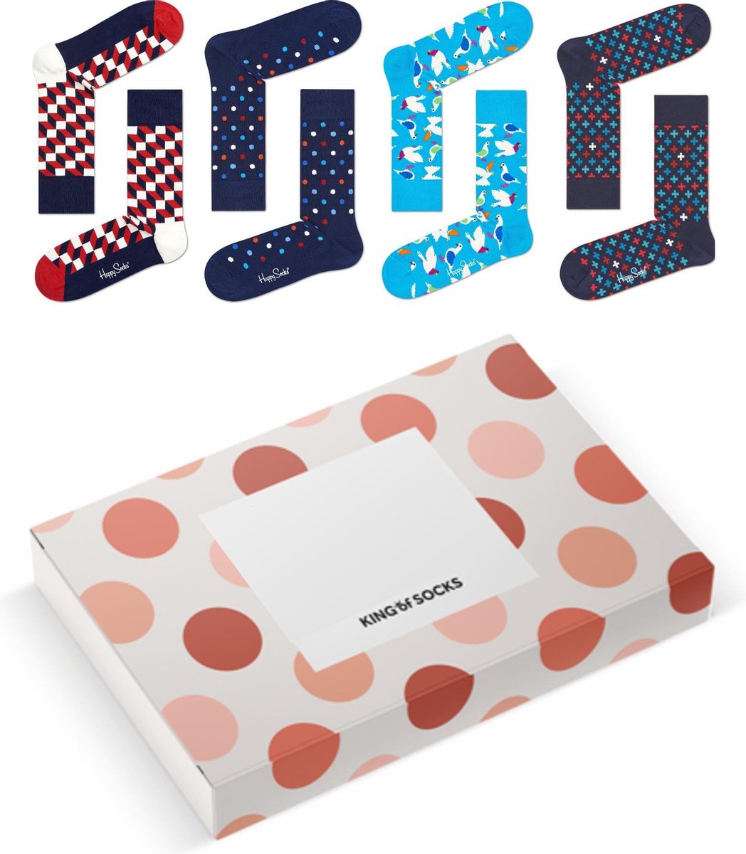 Happy Socks 4-pack - Dames Maat 36-40 – 4 paar Happy Socks + verpakking van King of Socks [GB-MUL-K-D]