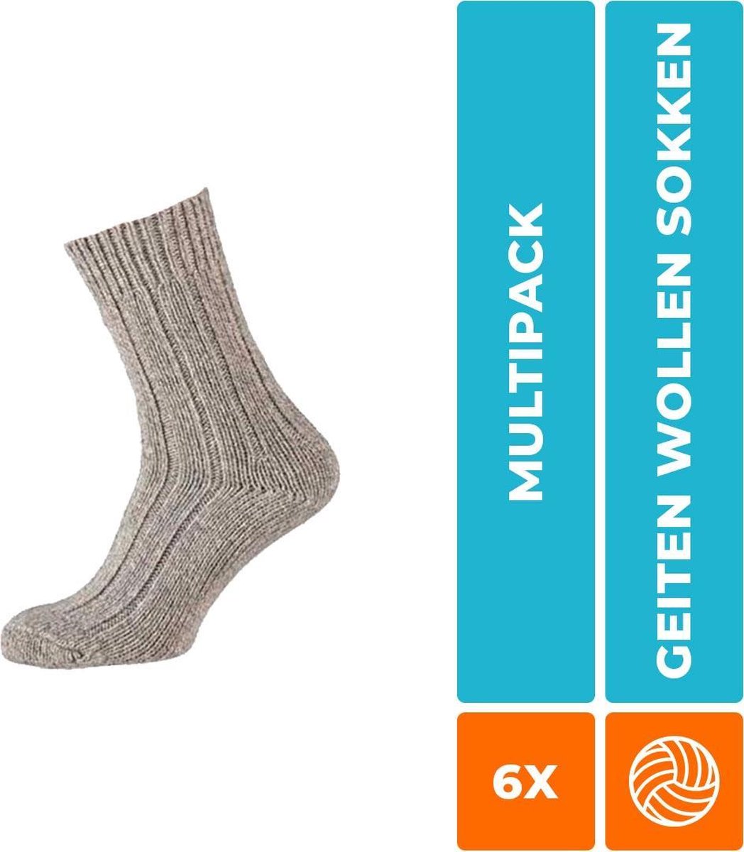 6-Pack Ouderwetse Noorse Sokken Noors Grof Apollo - Grijs - Unisex - Maat 43-46