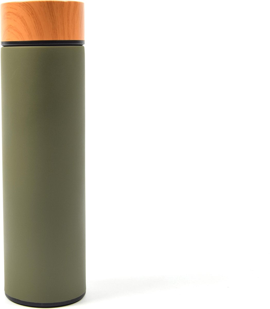 Discountershop® |Thermos Isoleerfles - 450ml -Compact Isoleerfles 6.5 x 6.5 x 22.4 cm - Olive