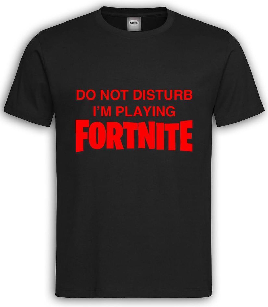 Zwart T shirt met Rode Tekst "do not disturb i'm playing Fortnite " ronde hals / Size XXXL