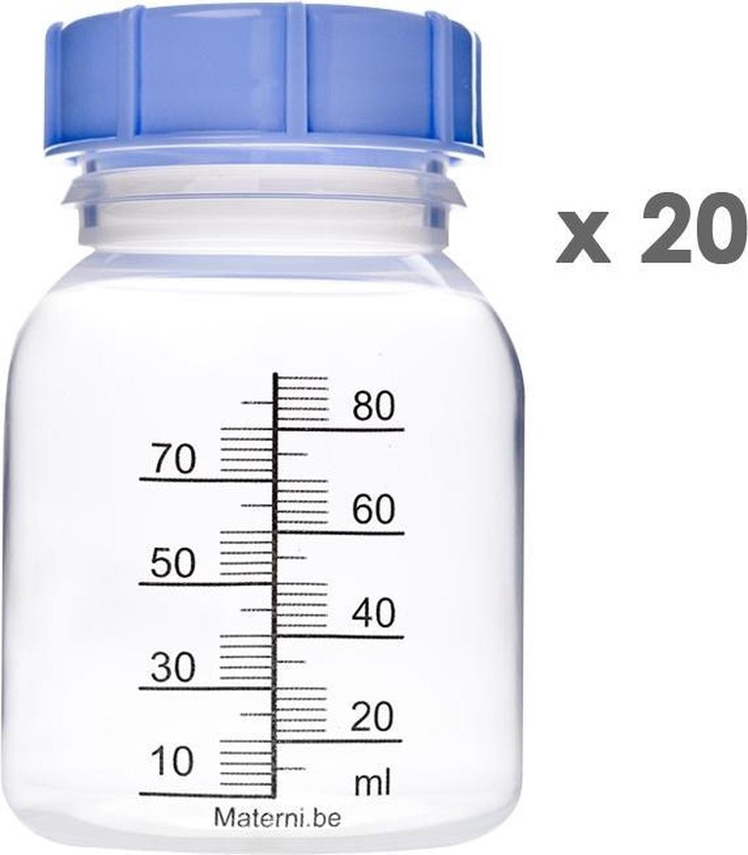 20x Materni Moedermelkflesje 80 ml met dop tbv borstvoeding