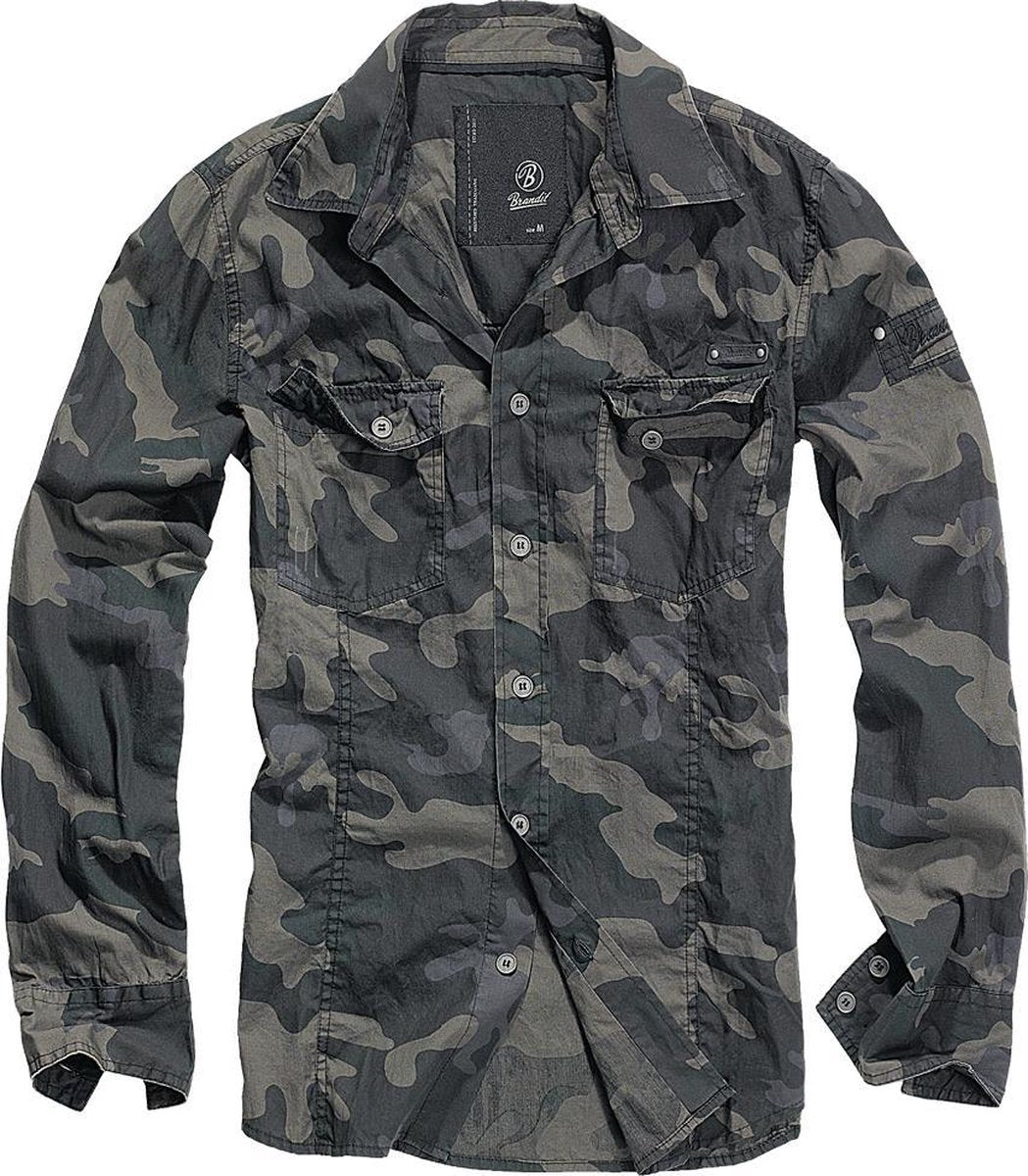 Heren Blouse Shirt Worker Slim Shirt dark camo