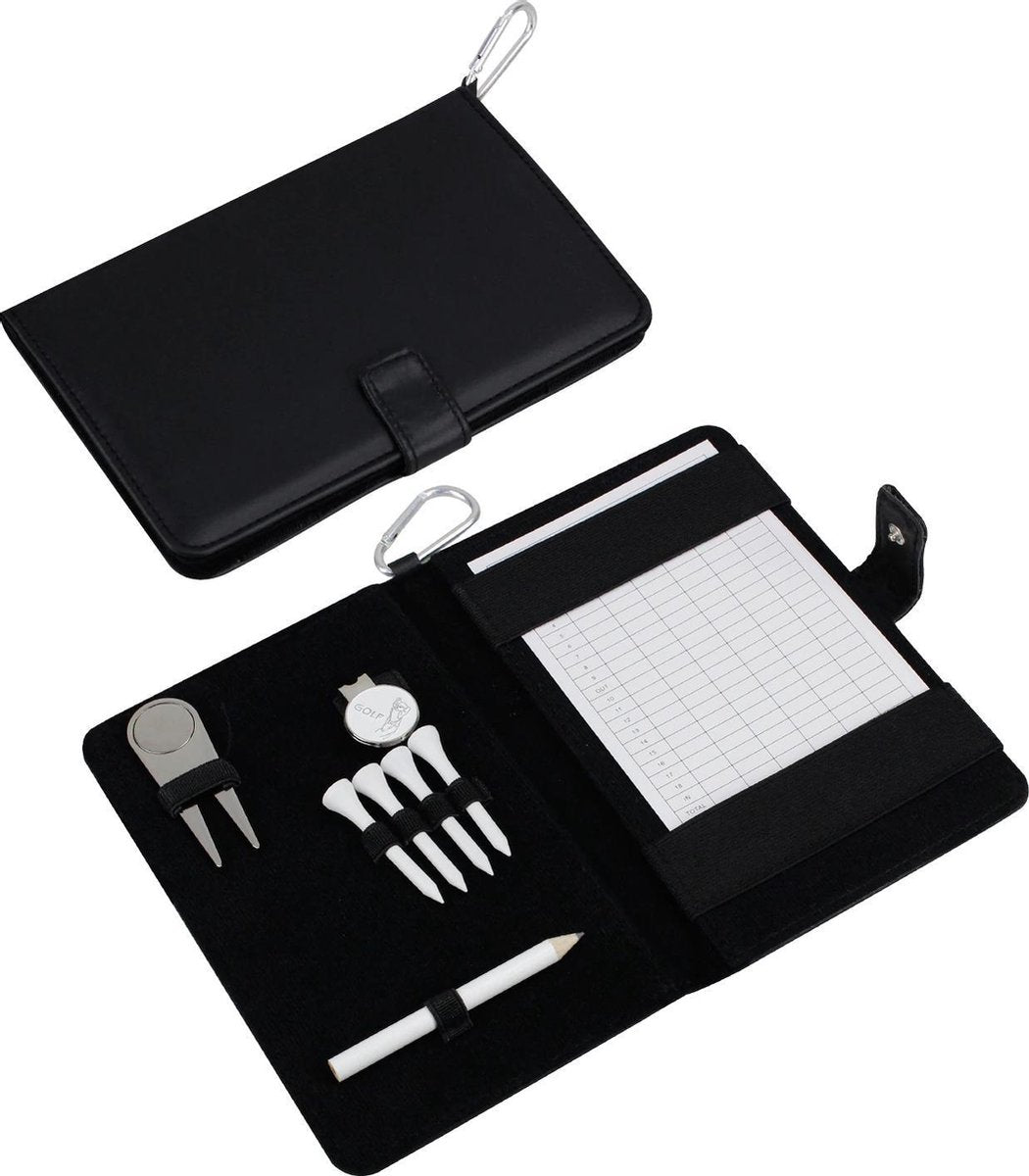 Firsttee - Lederen Scoreboek met ACCESSOIRES - INCLUSIEF Scorekaart & Pitchfork & Marker & Tees & Potlood - Mapje - Boek - Golf - Cadeau - Scoreteller - Training - Golftrainingsmateriaal - Golfballen - Trolley - Trainingsmaterialen - Golfset - Mat