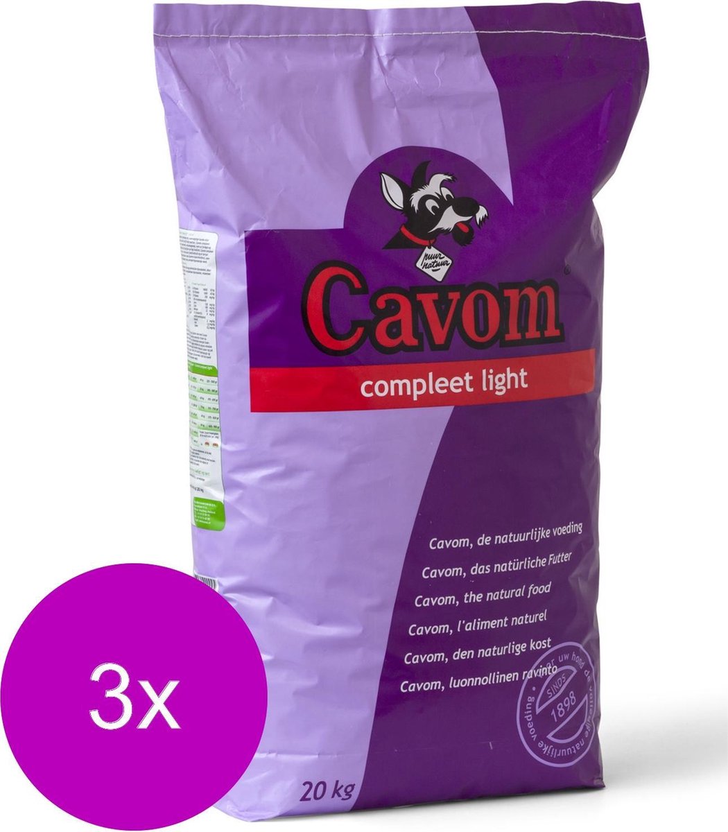 Cavom compleet light hondenvoer 3x 20 kg