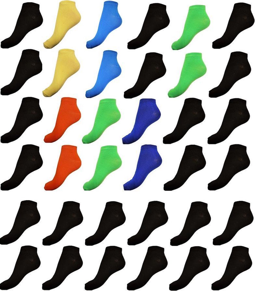 sneakersokken neon en zwart 18 paar maat 40-44