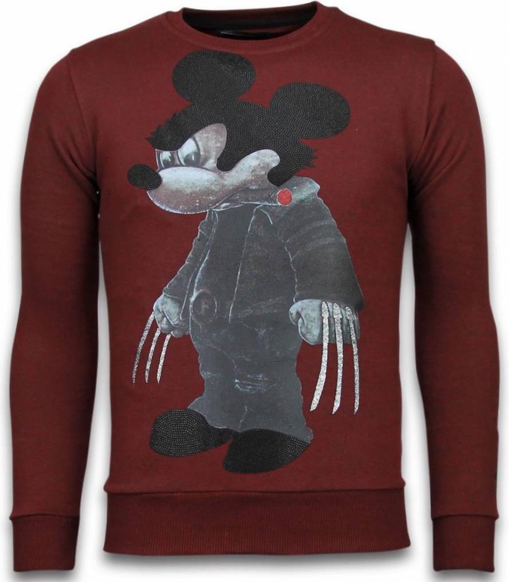 Local Fanatic Bad Mouse - Rhinestone Sweater - Bordeaux - Maten: XL