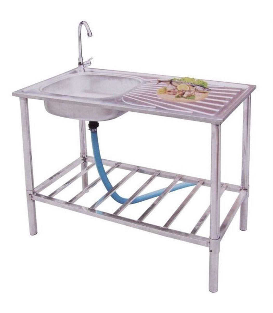 Camping/Outdoor Inox tafel met gootsteen lavabo en kraan 100x77x50cm