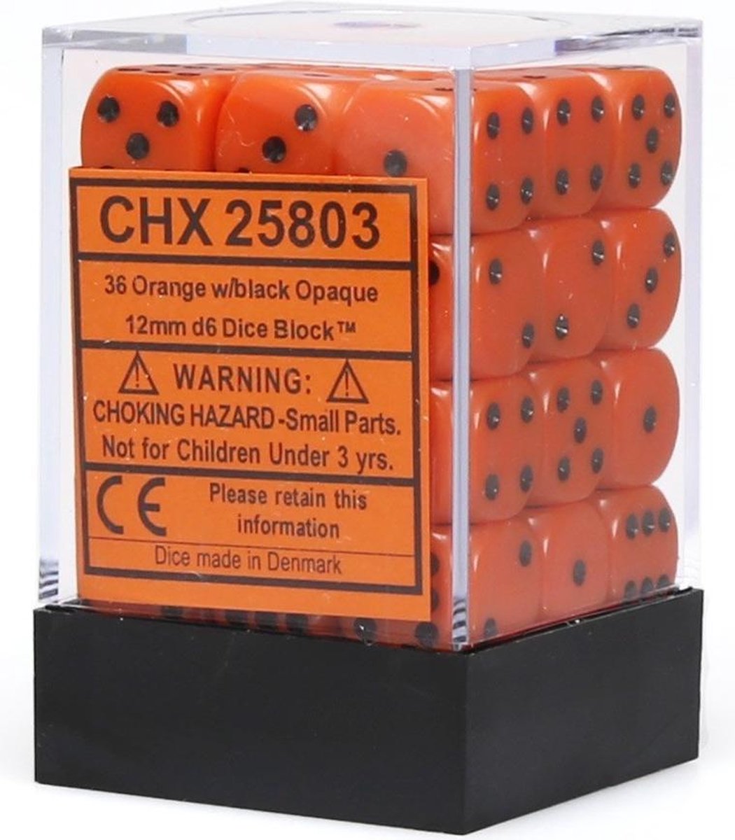Dobbelsteen Set Oranje/Zwart 12mm (36stuks)