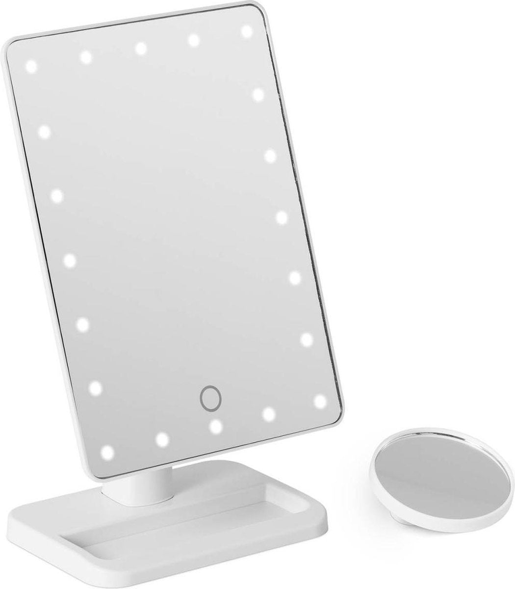 physa Make-up spiegel met verlichting - wit - 10x vergroting - 20 LED's - vierkant - luidspreker