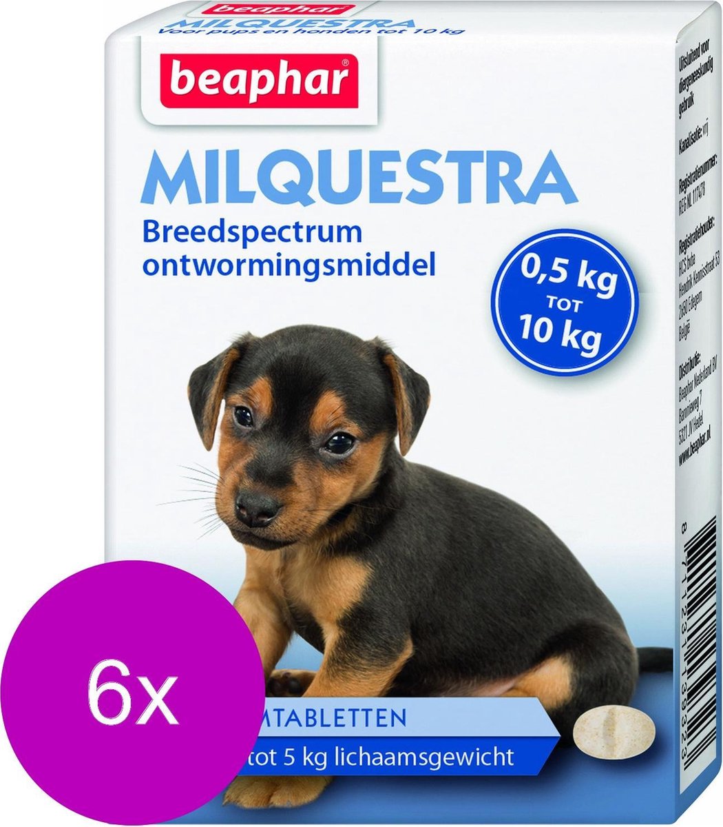 Beaphar Milquestra Pup - Anti wormenmiddel - 6 x 2 tab 0.5 Tot 10 Kg