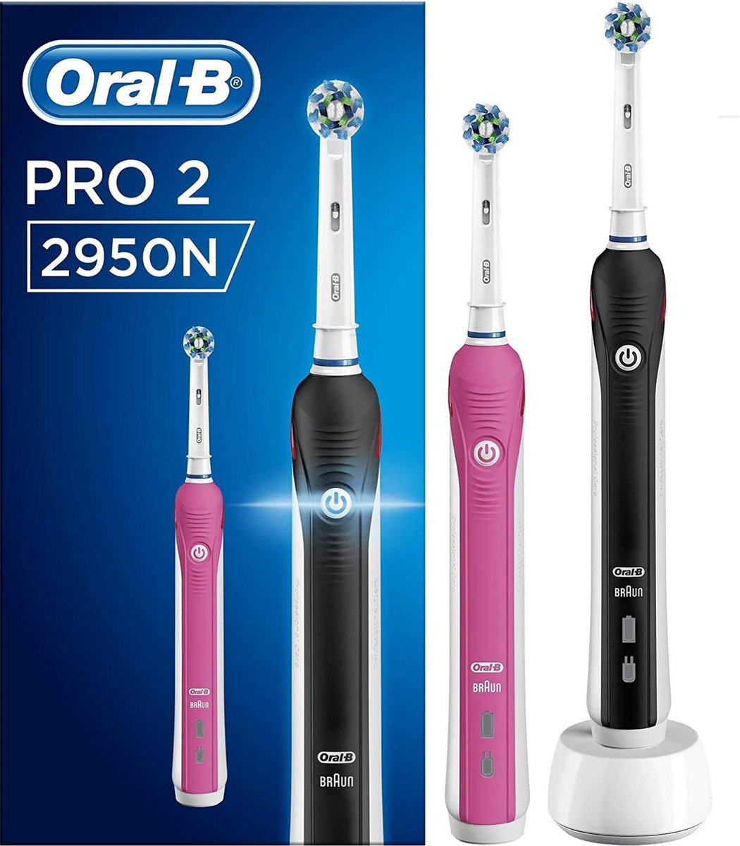 Oral-B PRO 2 2950N CrossAction Oplaadbare Elektrische Tandenborstel - 2 Handvatten: 1 Roze En 1 Zwart