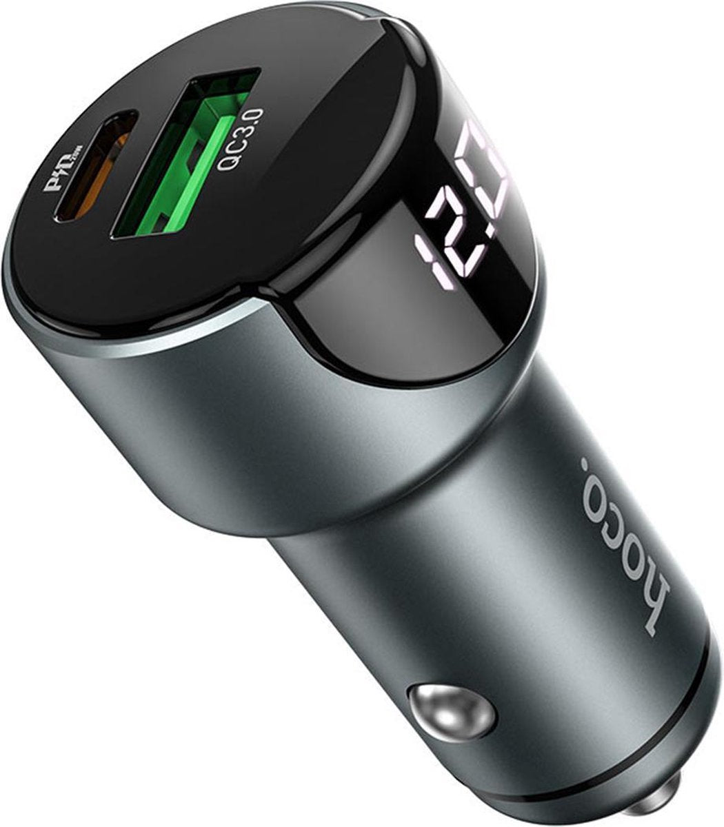 Hoco 3A Fast Charge Autolader met Quick Charge 3.0 en 20W PD Grijs