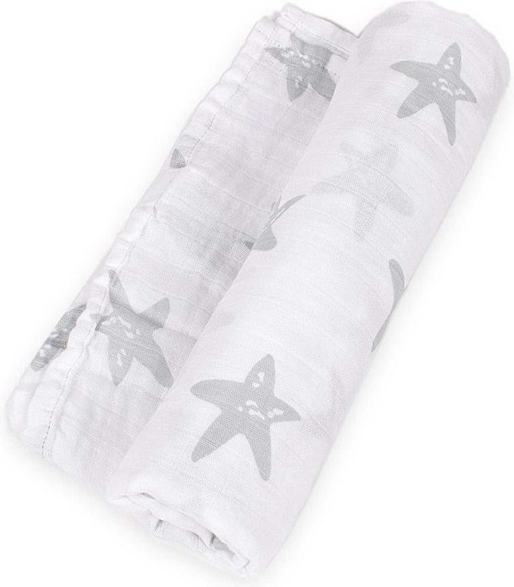 Interbaby Wikkeldeken Estrella 120 X 120 Cm Katoen Wit/grijs