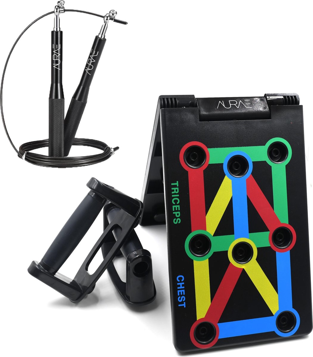 AURAE Push up Bord Inclusief GRATIS Springtouw - Push up Bars - Push up Grips - Opdruksteun - Pull up Bar - Thuis Sporten - Opdruksteun - Fitness Elastiek