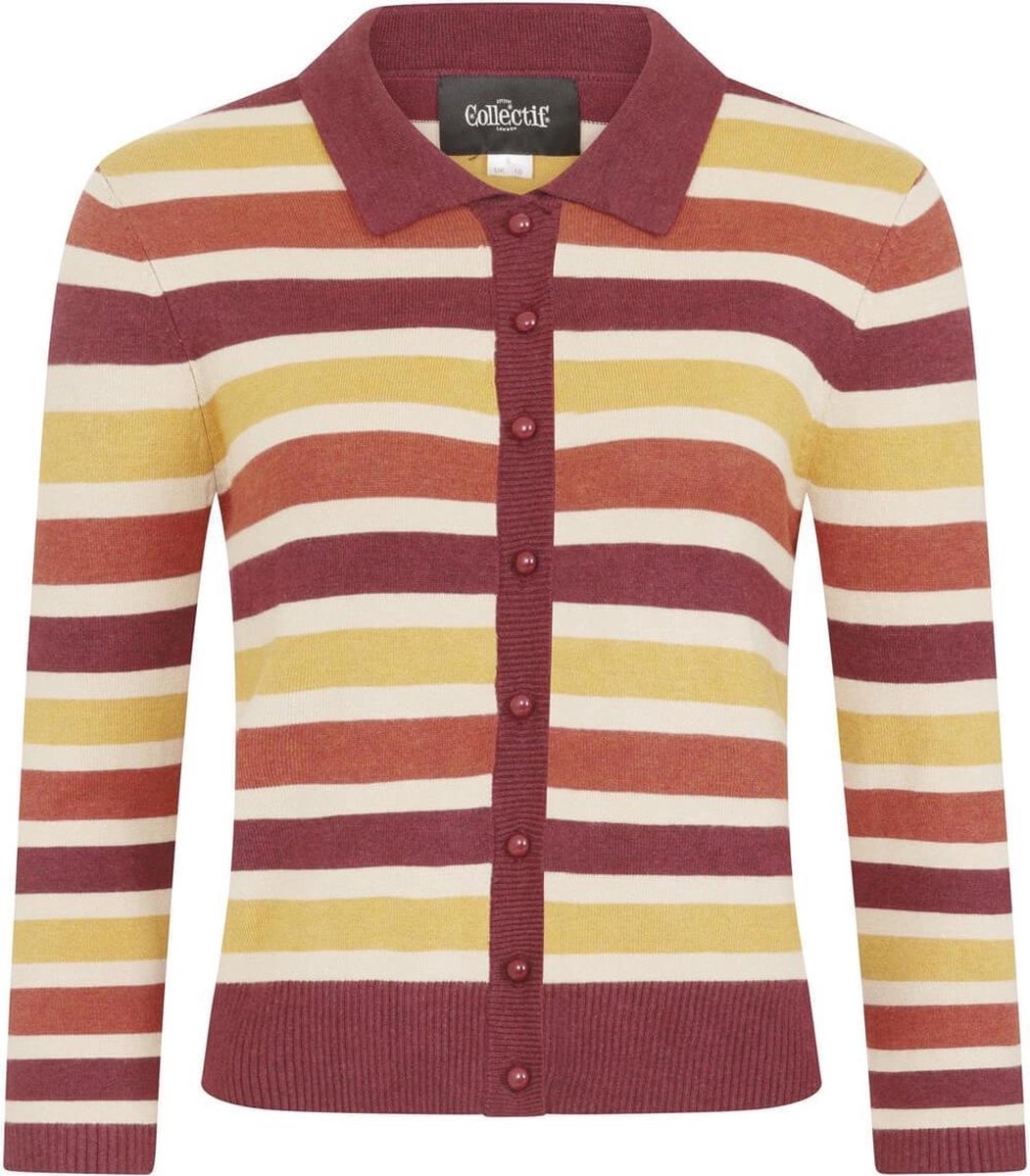 Collectif Enza Retro Striped 60's Cardigan Bruin