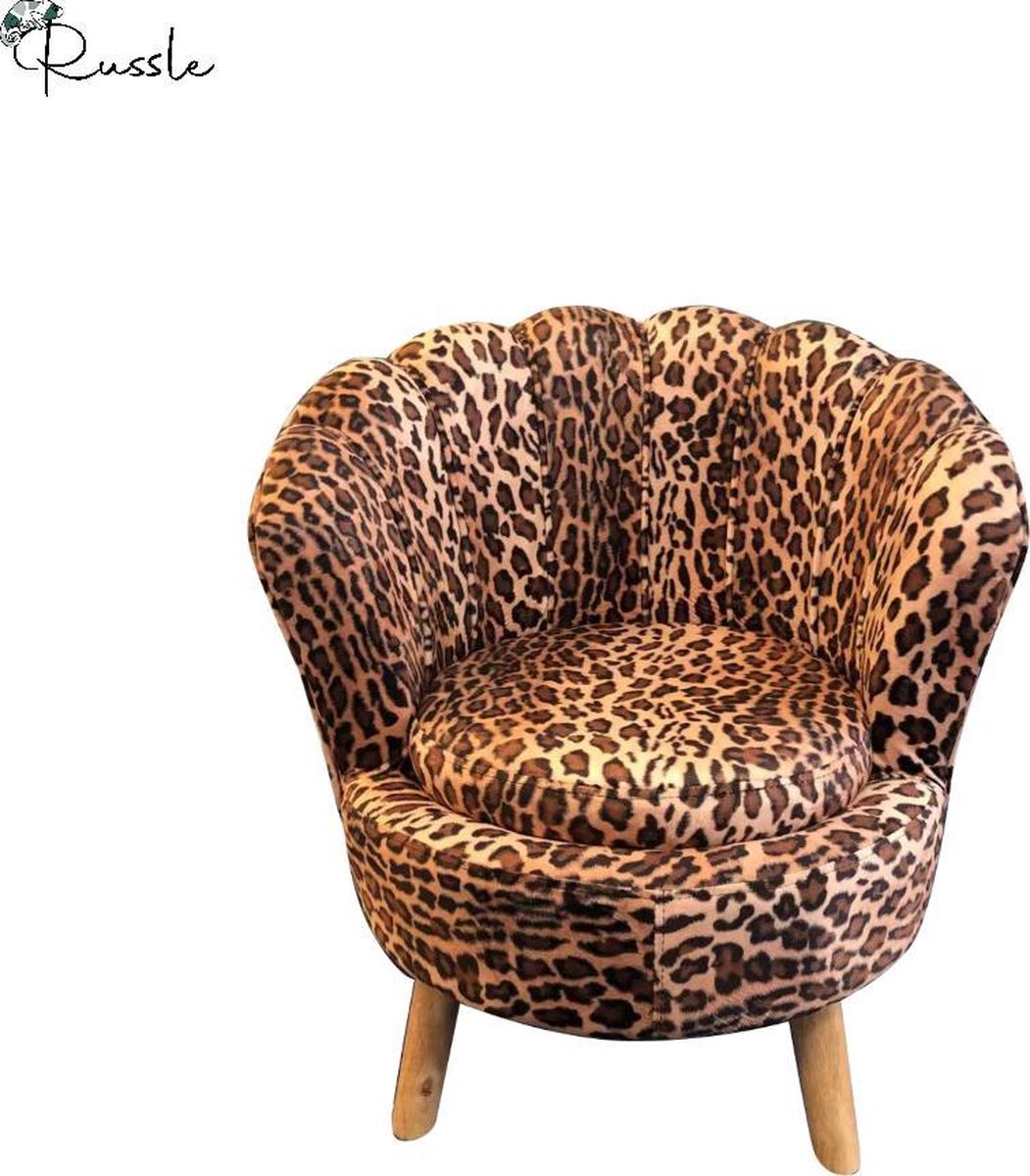 Kids Velvet Shell Chair - Fluwelen Stoel Schelp Jungle Vibes - Luipaard Panter Print