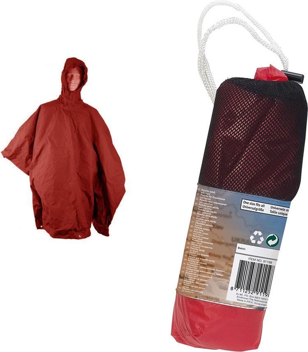 Poncho - Regenponcho - Poncho's - Volwassenen - Universele maat - Herbruikbaar - Rood