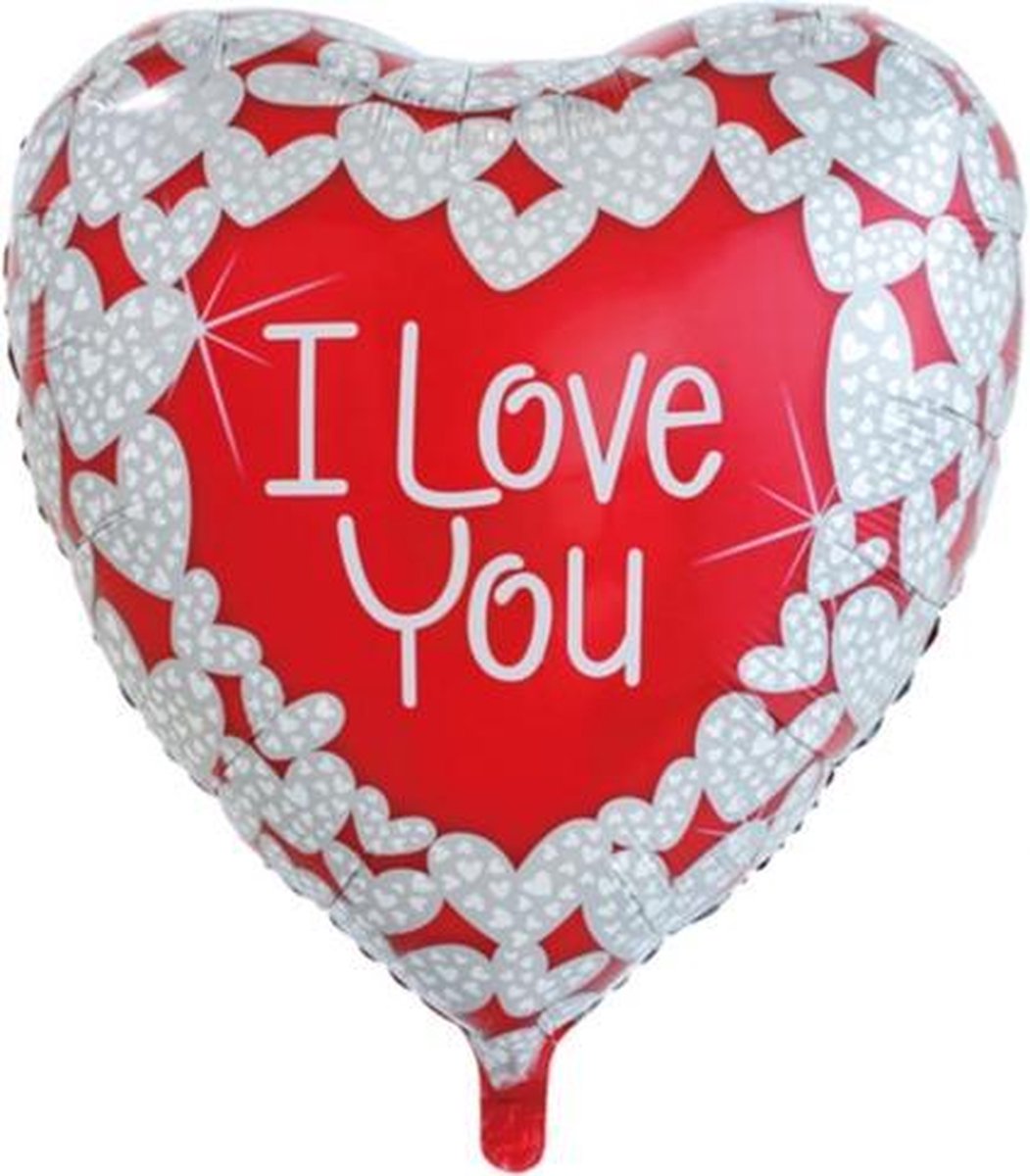Folie ballon hart vorm rood/wit I love you 92 cm groot