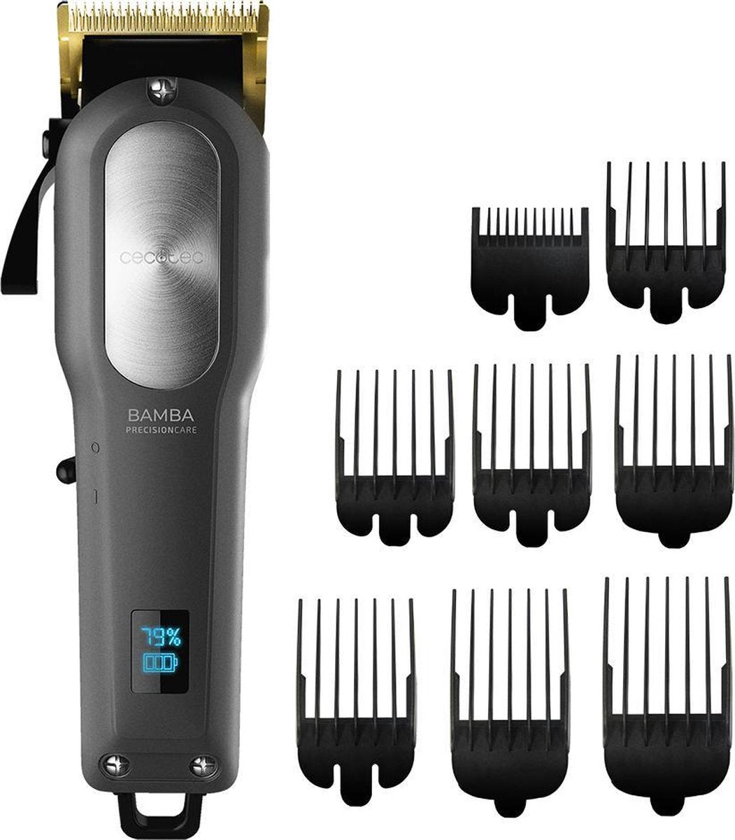 Cecotec Tondeuse voor baard en haar - Trimmerset met Titanium messen - 8 Opzetstukken - Scheerappraat LCD Scherm - Draadloos - Trimmer - Zwart