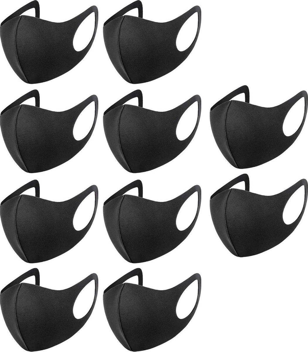 10x FASHION Mondkapje - ZWART - Mondmasker - Wasbaar - Mondkapjes - Black - Facemask - Mouth mask - Herbruikbaar - Adembescherming - Mannen